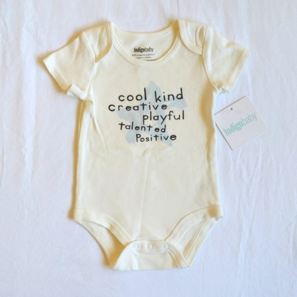 NEW indigo organic cotton graphic short sleeve bodysuit diaper shirt 6-12 month - Picture 1 of 5